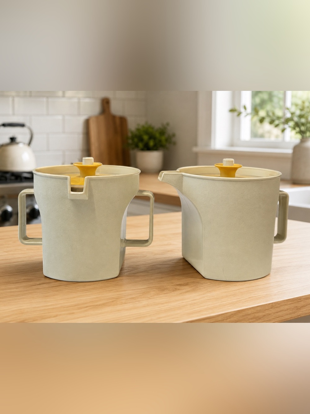 Vintage 1970's Tupperware Almond Harvest Gold Creamer and Sugar Pitcher Set